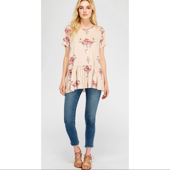 Floral Cow Skull Peplum Tee - Picture 5 of 11